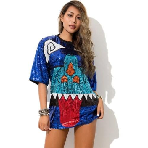 Women Dj Singers Sexy Jazz Dance T-Shirt Clothe Nightclubs Female DS Sequins Cheerleading Costume For Performance Stage DQT1163