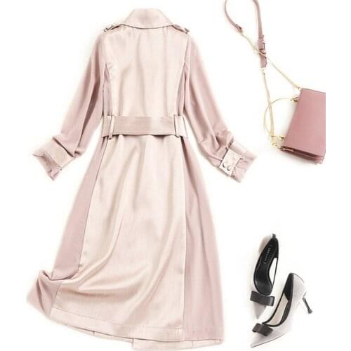 Mid-length Coat Women Autumn Loose Windbreaker Drawstring Casual Stand Collar 2021 Spring Clothes Slim Waist Short Trench