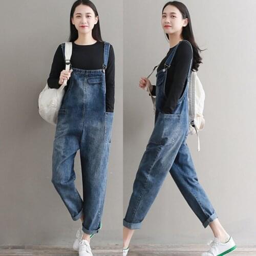 #4014 Spring Autumn Long Jeans Sling Jumpsuit Women Backless Overalls Ladies Loose Streetwear Ankle-length Denim Jumpsuits Femme