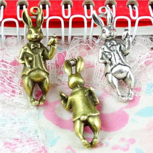 10pcs/lot 37*15MM Antique bronze Antique silver plated rabbit charms DIY supplies Jewelry accessories
