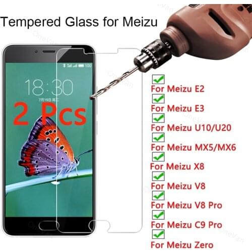 2 Pcs Front Glass HD Tempered Glass for Meizu MX5 MX6 X8 V8 C9 Pro 9H Screen Protector for Meizu U10 U20 E2 E3 Zero Hard Glass
