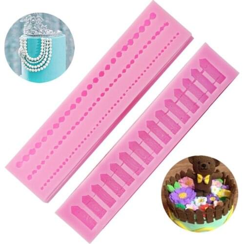 2pcs/set Silicone String of Pearl Fondant Molds with Fence Fondant Icing Mold for Cake Decorating Baking Moulds
