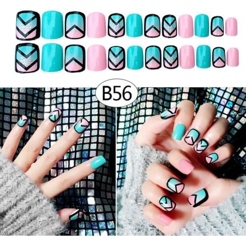 24 Pcs/Set Women Lady 3D Fake Nails With Glue Middle-Long Full Wrapped Tips Bride Artificial False Nail