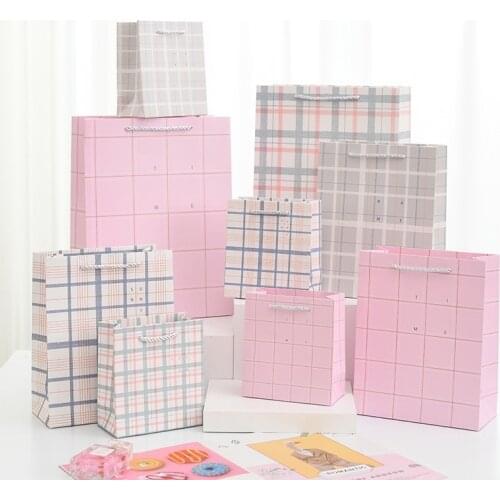3pcs Simple Grid Gift Bag Christmas Party Supplies Wedding Home Decor Paper Bags with Handle Cartoon INS Style Birthday Decor