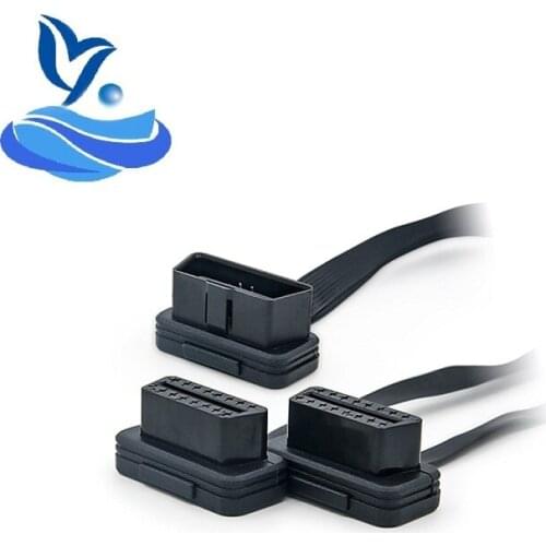 30CM OBDII Extension Dual Connector Y Splitter OBD OBD2 16PIN Male to Female Connection Flat+Thin as Noodle ELM327
