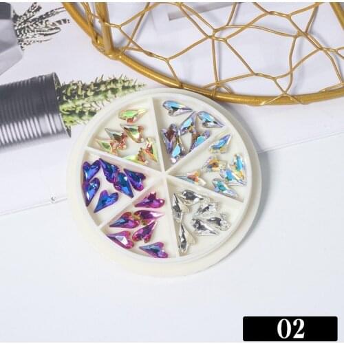 36pcs 6color V-bottom crystal V-Bottom Sharp Glitter Rhinestone Nail Stone Fix Featured Heart Nail Art Decoration Charms Set