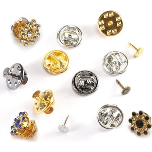 50pcs/lot Brooch Pin Back Metal Squeeze Badge Stud Holder Butterfly Clasp For DIY Jewelry Making Mini Button Brooch Accessories