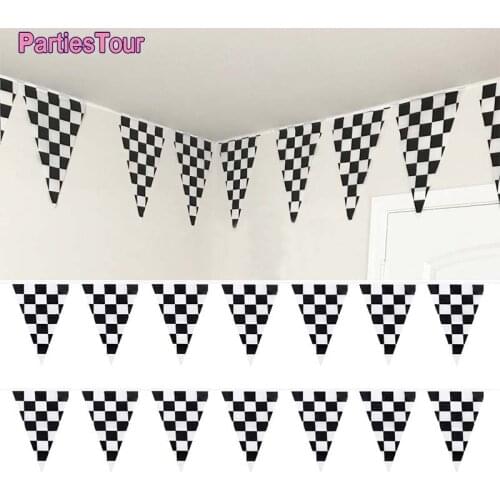 76pieces/set 20M Checkered Black and White Pennant Banner Racing Flags 2nd 3th Birthday Race Car Parties Décor BBQ Bar Hanging