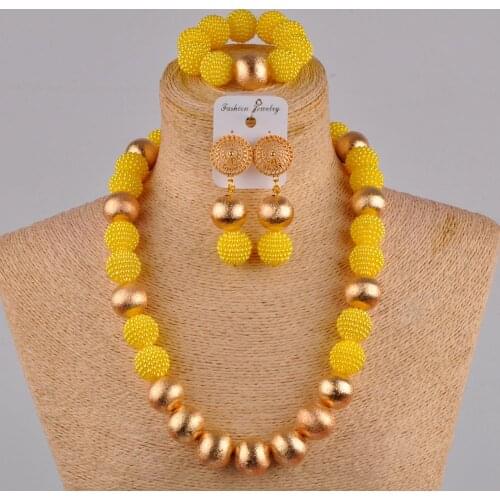 African yellow jewelry set 24 inches simulated pearl necklace nigerian beads jewelry sets for women FZZ41