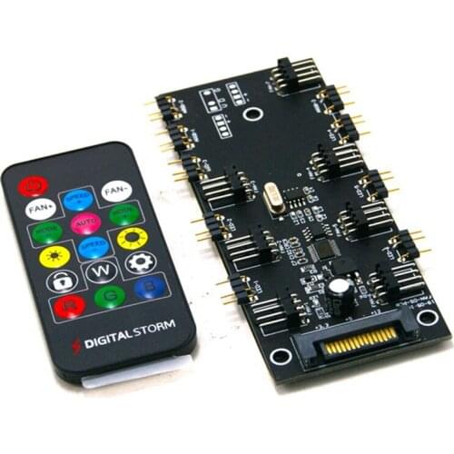 ARGB 5V Lighting+Fan Hub PWM One-Piece Controller SATA Power Supply for 4Pin 3Pin Computer Case Fan,with Remote Control