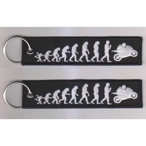 Motorcycle Evolution Fabric Embroidery Keychain Key Tag
