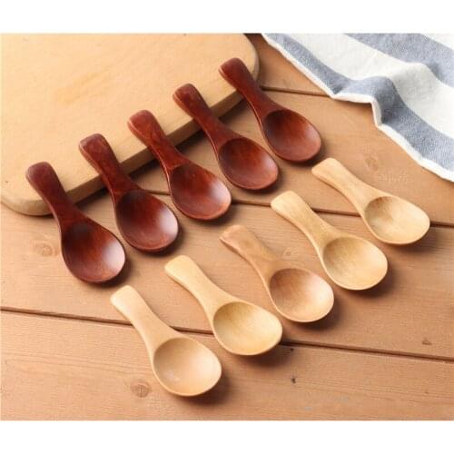 10pcs/Set Mini Wooden Spoon Seasoning Honey Sugar Salt Soup Spoons Nature Brown Coffee Tea Spoon Home Kitchen Tableware Tools