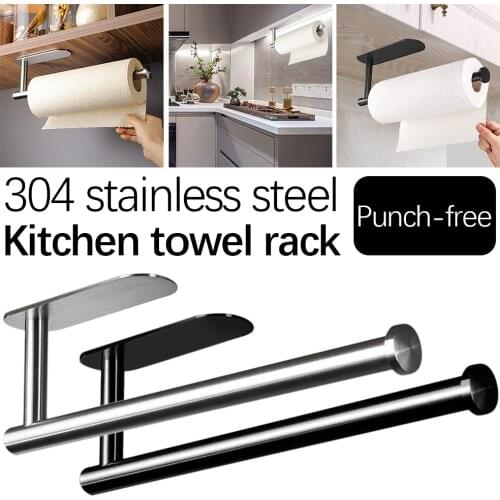 Kitchen Roll Holder No Drilling Kitchen Paper Holder Self-Adhesive Paper Roll Holder Under Cabinet Stainless Steel SUS304 34 Cm