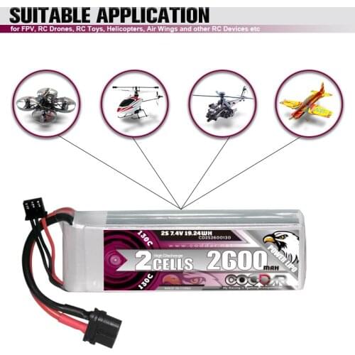 CODDAR 2600mAh 2S 7.4V 130C Lipo Battery With XT60 Plug For Fixed Wing RC Quadcopter Helicopter FPV Racing Drone Parts