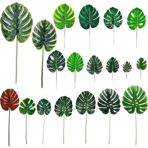 Small Medium Large Green Artificial Tropical Palm Tree Pine Monstera Leaves Home Garden Decoration Accessories Photography Props
