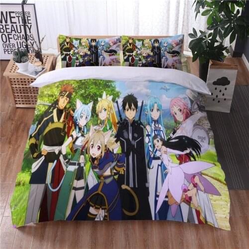 Cartoon Sword Art Online 3d Bedding Set Printed Duvet Cover Pillowcase Bedclothes Twin Full Queen King Adult Children Bed Linens