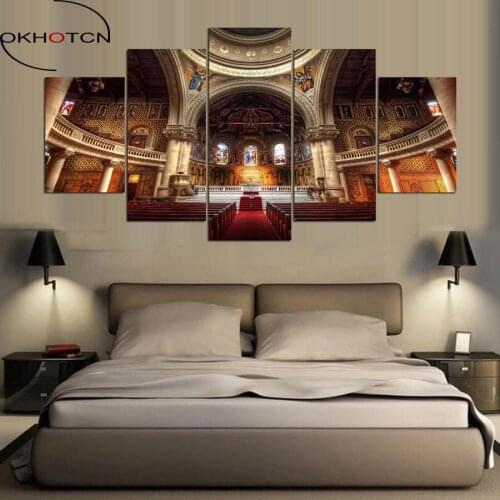 OKHOTCN Canvas Poster Wall Art Home Decor Abstract Pictures 5 Panel Memorial Church Landscape Frame Living Room Prints Painting