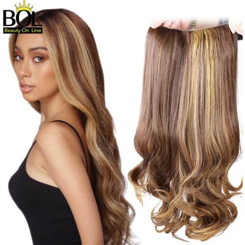 24'' U Part Half Synthetic Wigs Wavy for Women Clip in on P4/27# Color Hair Extension Long Wig European Natural Invisible Fiber