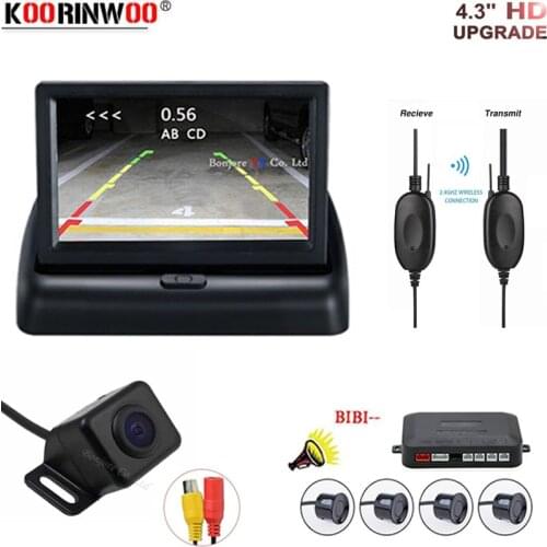 Koorinwoo HD Car Parktronic 4 Sensor Parking Camera Reversing System Backlight Backup Car Detector 4.3 Display Monitor For Radio