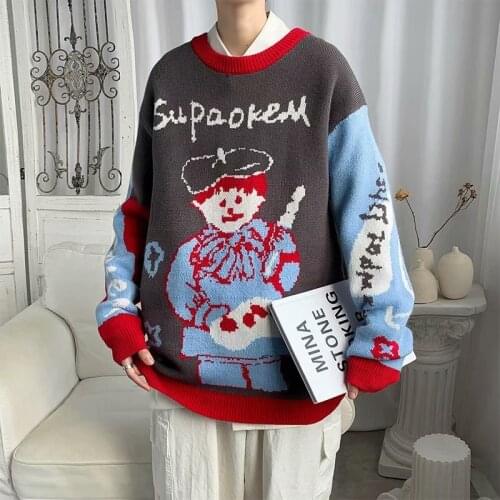 Couple Models Japanese Pullover Mens Autumn/Winter All-match Round Neck Sweater Harajuku Knit Sweater Korean Fashion Clothing