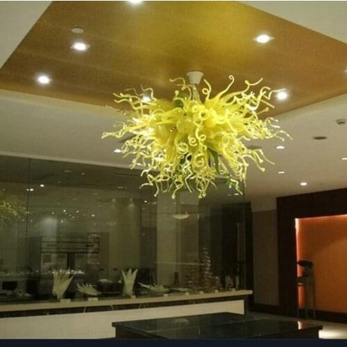 Mouth Blown Borosilicate Glass Pendant Lamps Chihuly Art Lemon Green Colored Crystal Chandeliers Customized 28 32 Inches