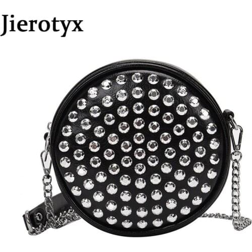 JIEROTYX Casual Design Chic Crossbody Bags For Women Exquisite Round Shape Ladies Rivet Decoration Fashion Women Shoulder Bags