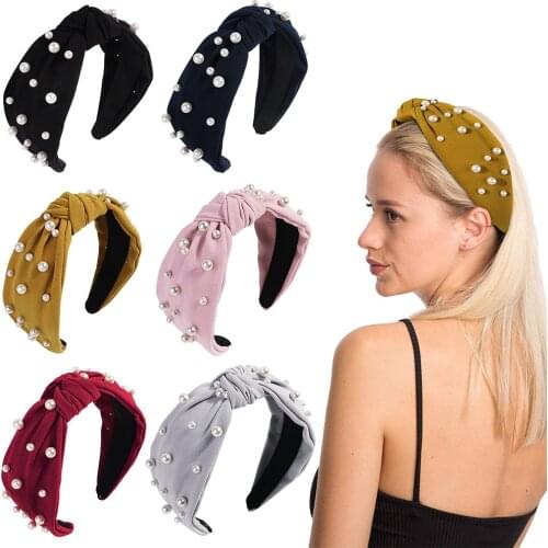 New fashion hot sale Cross bow Headbands for Women Hair Accessories Band Autumn Wide Simulation Pearls Headwear Hairbands