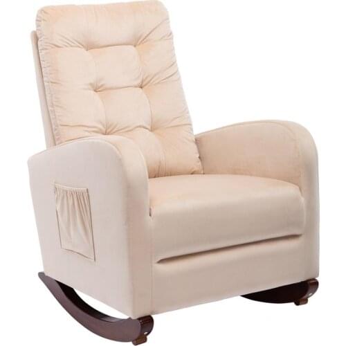 Polyester Durable Living Room Upholstered Armchair with Solid Wood Base Rocking Rolling Chair Undeformable for Office