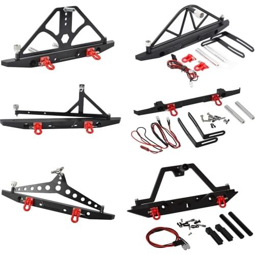 RC Crawler Aluminum Alloy Rear Bumper Bull Bar with Spare Tire Rack LED Light for Axial SCX10 SCX10 II 90046 90047 Jeep Wrangler