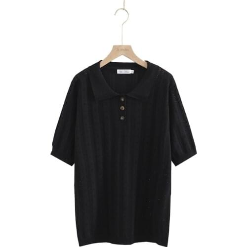 Plus Size Womens White Black Ice Silk Hallow Out Blouse Solid Elegant Summer Tops Short Sleeve Simple OL Shirts