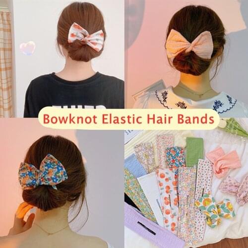 2021 Deft Bun Hair Band Summer Polyester Bowknot Elastic Hair Band for Women Headband Hair Ties Ponytail Holder Hair Accessories