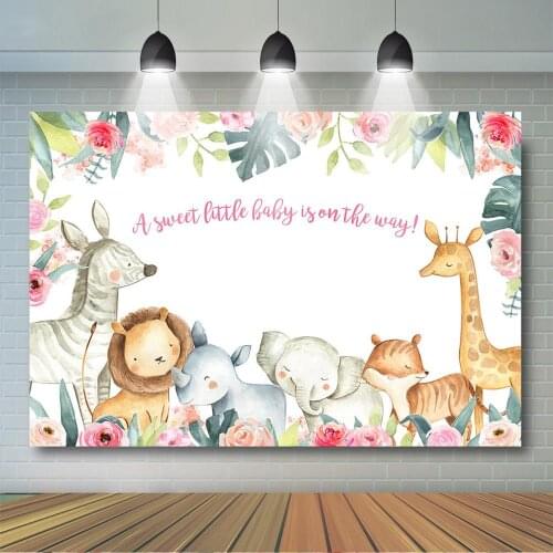 Safari Baby Shower Backdrop Floral Jungle Animals Baby Shower Background Girls Baby Shower Birthday Party Decor