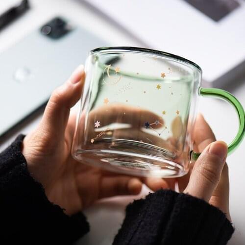 Constellationdouble wall glass cup transparent heat-resistant water cup ins girl cute home breakfast cup milk coffee glass cup