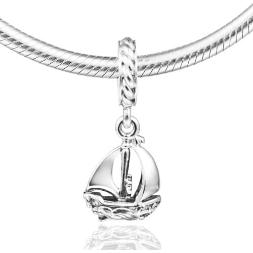Charms Fits for Necklaces Bracelets Sail Boat Dangle Charm 100% 925 Sterling Silver Jewelry For Women Free Shipping