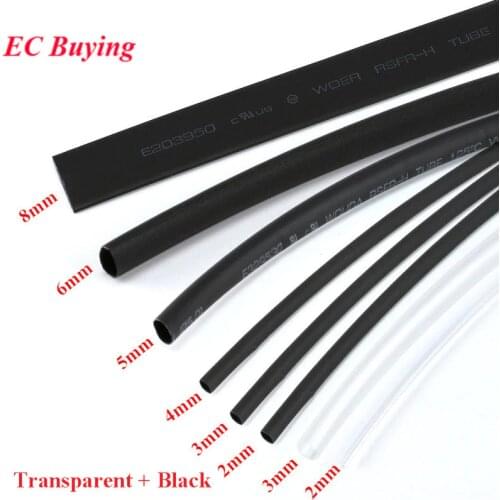 1lot Heatshrink Heat Shrink Tube Transparent+Black Insulation Sleeves Wire Wrap Cable Kit 6 Size 2MM/3MM/4MM/5MM/6MM/8mm