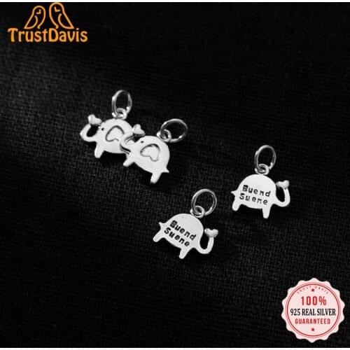 TrustDavis Real 925 Sterling Silver Fashion Heart Elephant Charm Pendant Handmade DIY Accessories Fine Jewelry Wholesale HY123
