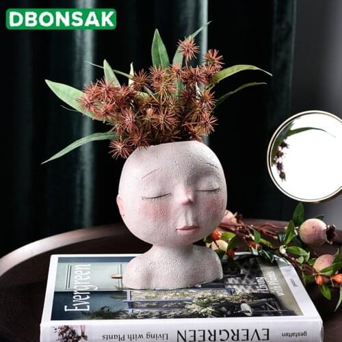 Nordic Human Head Vase Flower Pot Doll Shape Sculpture Resin Portrait Flower Pot Art Vase Home Decor Succulents Head Shape Vase