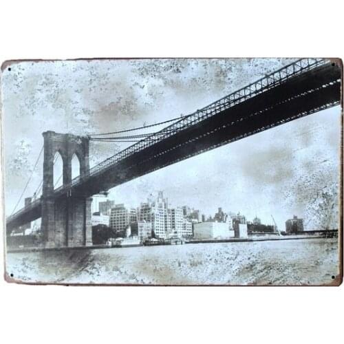 Vintage Retro Wall Decor Tin Signs Verrazano Narrows Bridge New York Decorative Metal Sign for Home Pub Cafe Retro