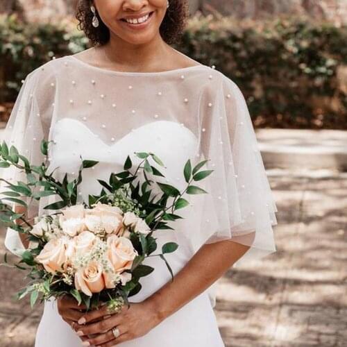 Women Bling Bridal Wedding Jacket Wrap Two Layers Boleros Summer Shawl Pearls Beaded 2021