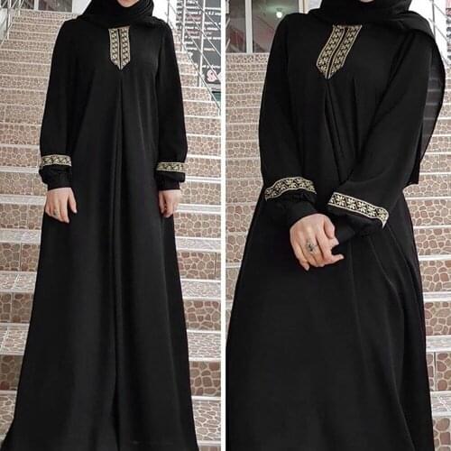Women Plus Size Print Abaya Jilbab Muslim Maxi Dress Casual Kaftan Long Dress Lace Abaya Muslim Clothes Hijab Maxi Dress #T1G