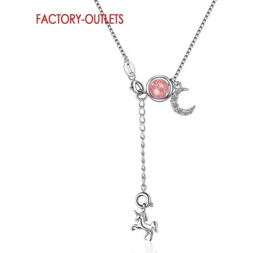 Popular 925 Sterling Silver Horse Shape Pendant Necklace Fashion Sparkling Crystal Charm Necklace Women Girls Wedding Birthday