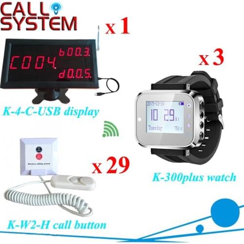 1 K-4-C-USB display receiver 3 wrist pager 29 bell buzzer for Hospital nurse calling bell system Wireless