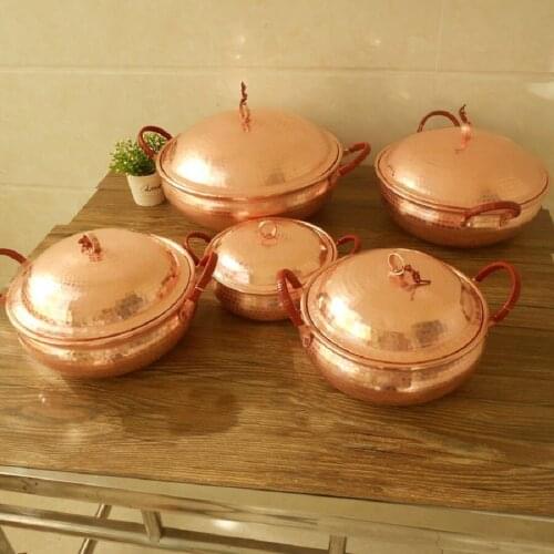1 PC Pure Copper Pot Stew Pot With Lid Thick Handmade Casserole Soup Pot