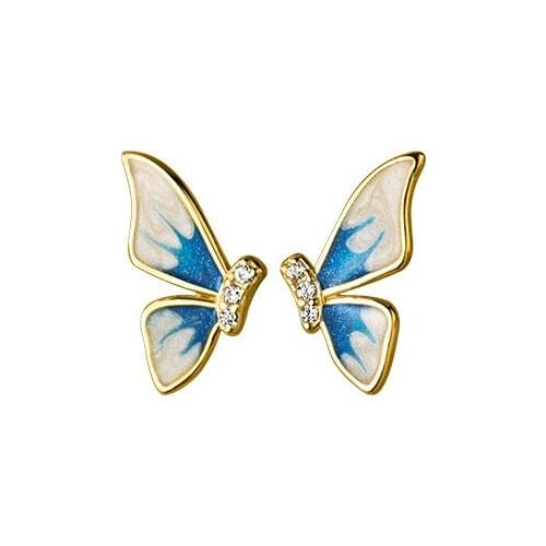 100% Real. 925 Sterling Silver Fine Jewelry CZ Blue Butterfly Wings Piercing Stud Earrings C-G7723
