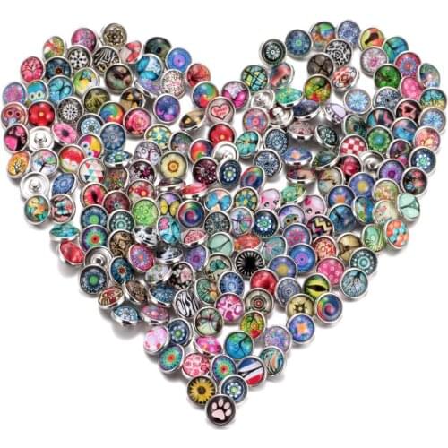 100pcs/lot Mixed Colors & pattern 12mm Glass snap button Jewelry Faceted glass Snap Fit snap Earrings Bracelet Jewelry