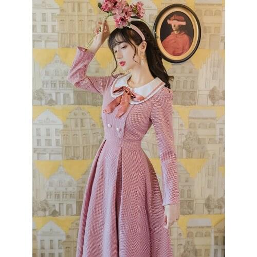 2020 new fashion womens clothing Peter pan Collar Full Vintage Plaid dresses dress women