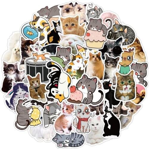 50Pcs Funny Cat Animal Stickers Mixed Style Toys Decals For Refrigerator Scooter Guitar Suitcase Waterproof PVC Graffiti Sticker