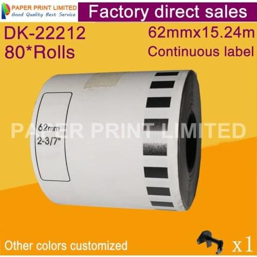 80 Refill Rolls Generic DK-22212 Label 62mm*15.24M Continuous Compatible for Brother Label Printer White Color DK-2212 DK22212