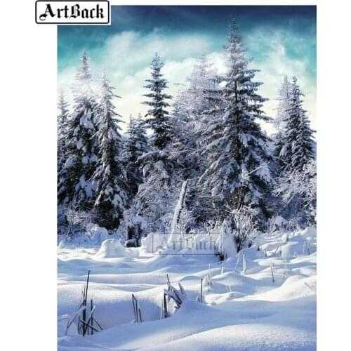 Full square drill diamond painting winter landscape cedar diamond embroidery 3d rhinestone mosaic cross stitch gift