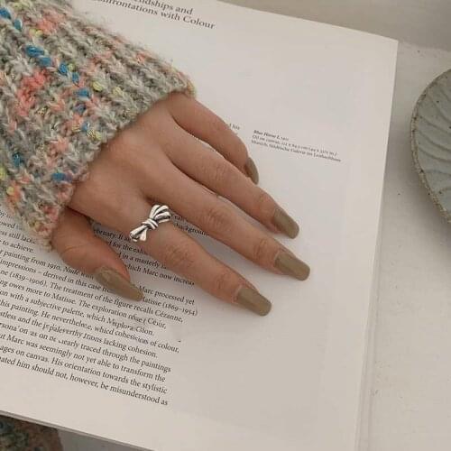 925 Sterling Silver New Bow-knot Thai Silver Ring Vintage Open Size Finger Rings For Women Fashion S-R591
